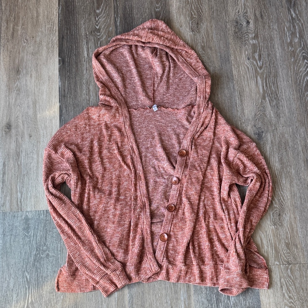white birch rust and cream marled knit hoodie